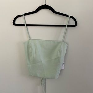 Zara top with lace up back, soft green size M